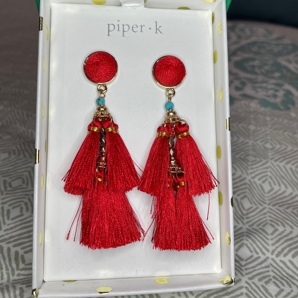 Piper•K Red Tassel Earrings